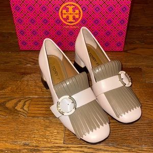 Tory Burch Women's Multi Logo Kiltie Loafer Pumps Brie / Sunflower